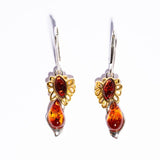 Infinity Classic and Modern Flower Amber Dangling with Gold Plated Earrings
