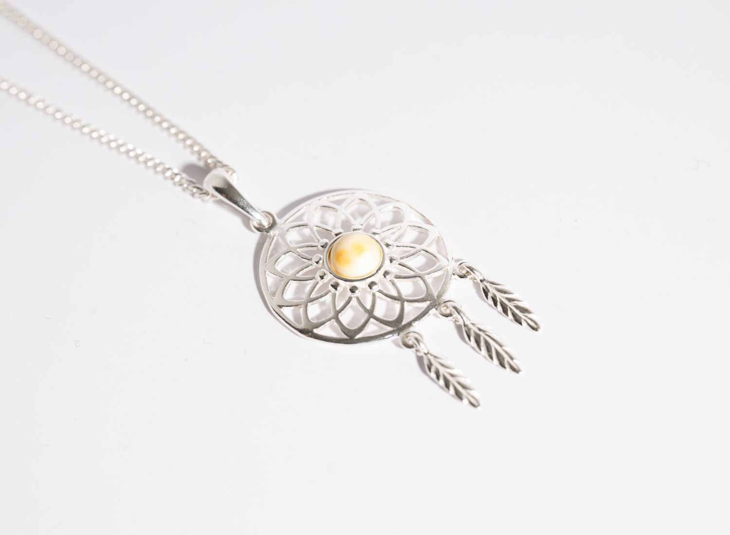 Floral Amber Dreamcatcher Pendant Necklace