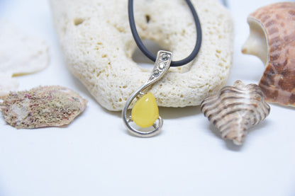 Baltic Amber and White Zirconium Silver Pendant Necklace