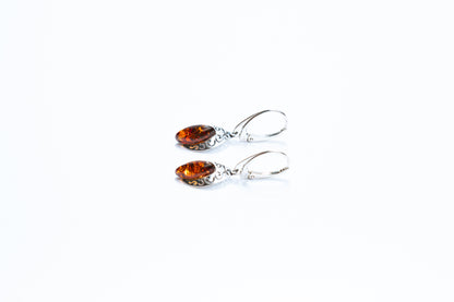 Exquisite Baltic Cognac Amber Drop Earrings