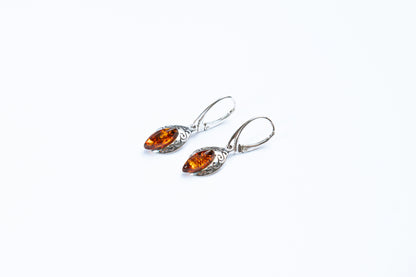 Exquisite Baltic Cognac Amber Drop Earrings