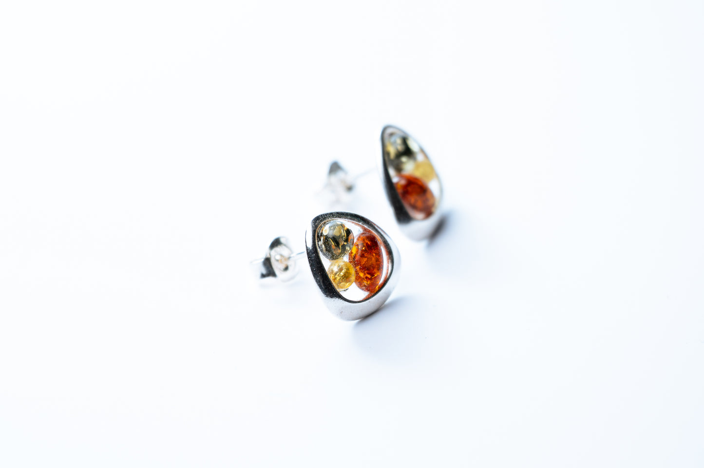 Trio-Tone Baltic Amber Stud Earrings
