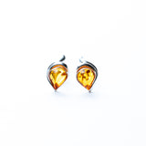 Elegant Baltic Amber Leaf Stud Earrings