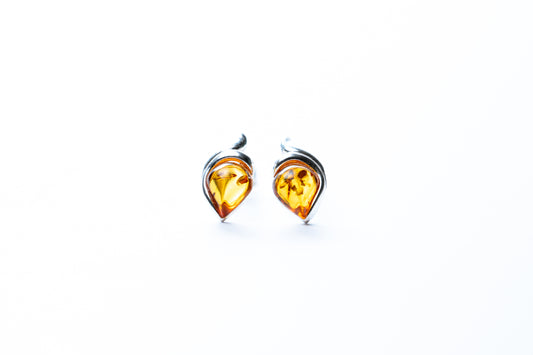 Elegant Baltic Amber Leaf Stud Earrings