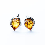 Elegant Baltic Amber Leaf Stud Earrings