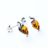 Elegant Baltic Amber Leaf Stud Earrings