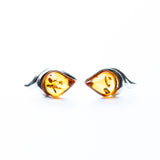 Elegant Baltic Amber Leaf Stud Earrings