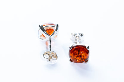 Classic Baltic Cognac Amber Round Stud Earrings