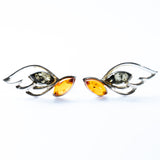 Двухцветные Серьги-Гвоздики с Крыльями Baltic Amber