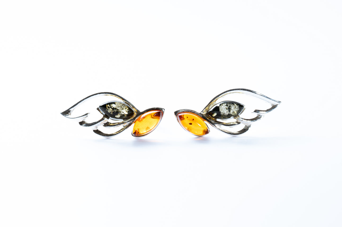 Two-Tone Baltic Amber Wing Stud Earrings