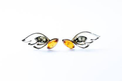 Two-Tone Baltic Amber Wing Stud Earrings
