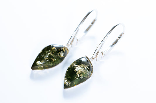 Green Baltic Amber Teardrop Earrings