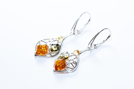 Artistic Multi-Stone Baltic Amber Earrings