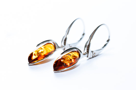 Baltic Amber Marquise Hoop Earrings