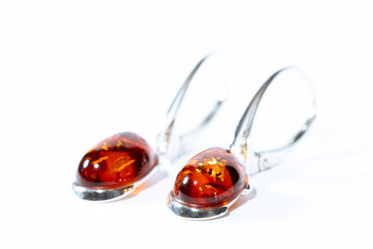 Elegant Baltic Cognac Amber Hoop Earrings