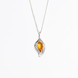 Amber Leaf Vein Pendant Necklace