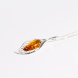 Amber Leaf Vein Pendant Necklace