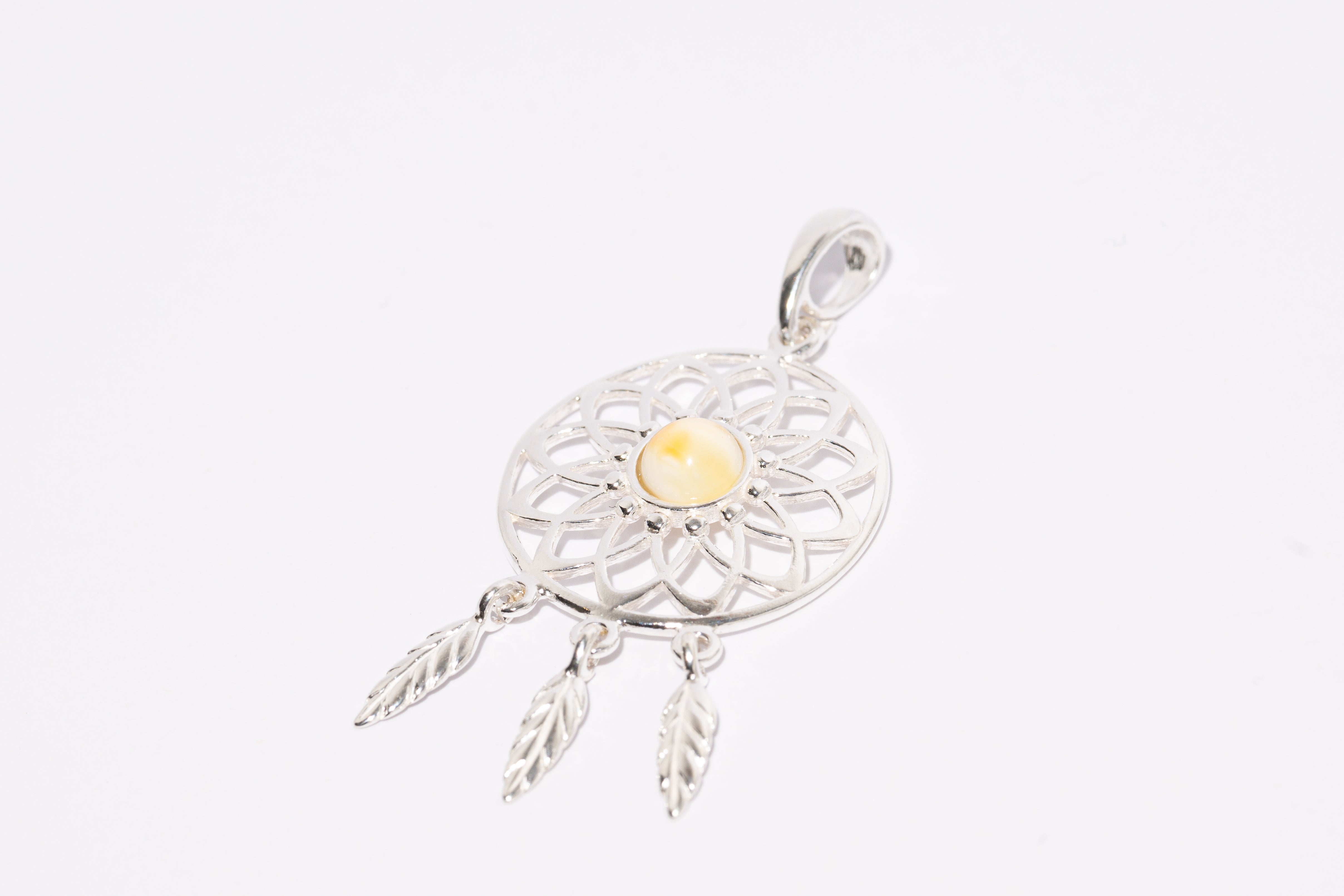 Floral Amber Dreamcatcher Pendant