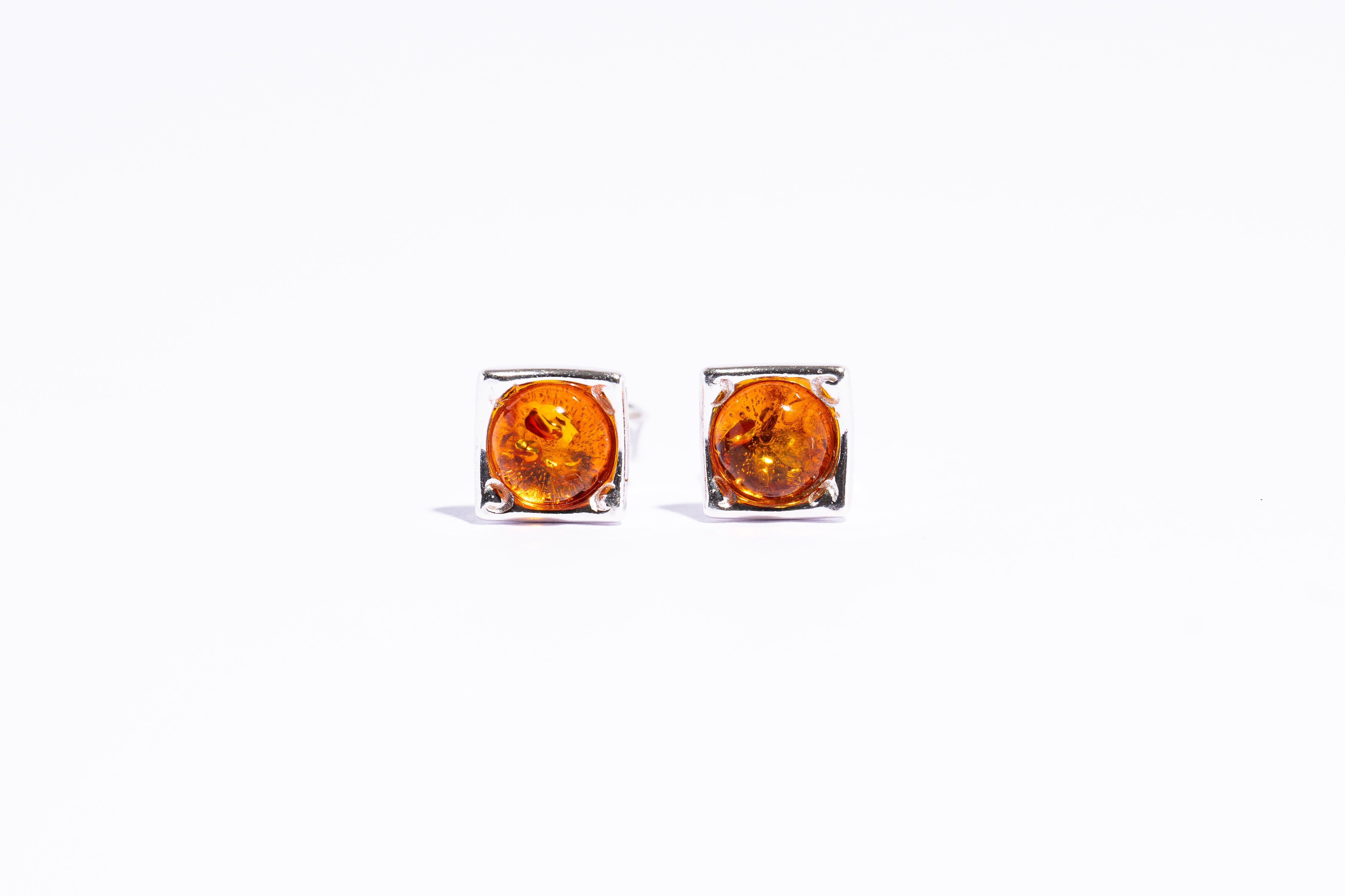 Classic square Baltic Amber Stud Earrings