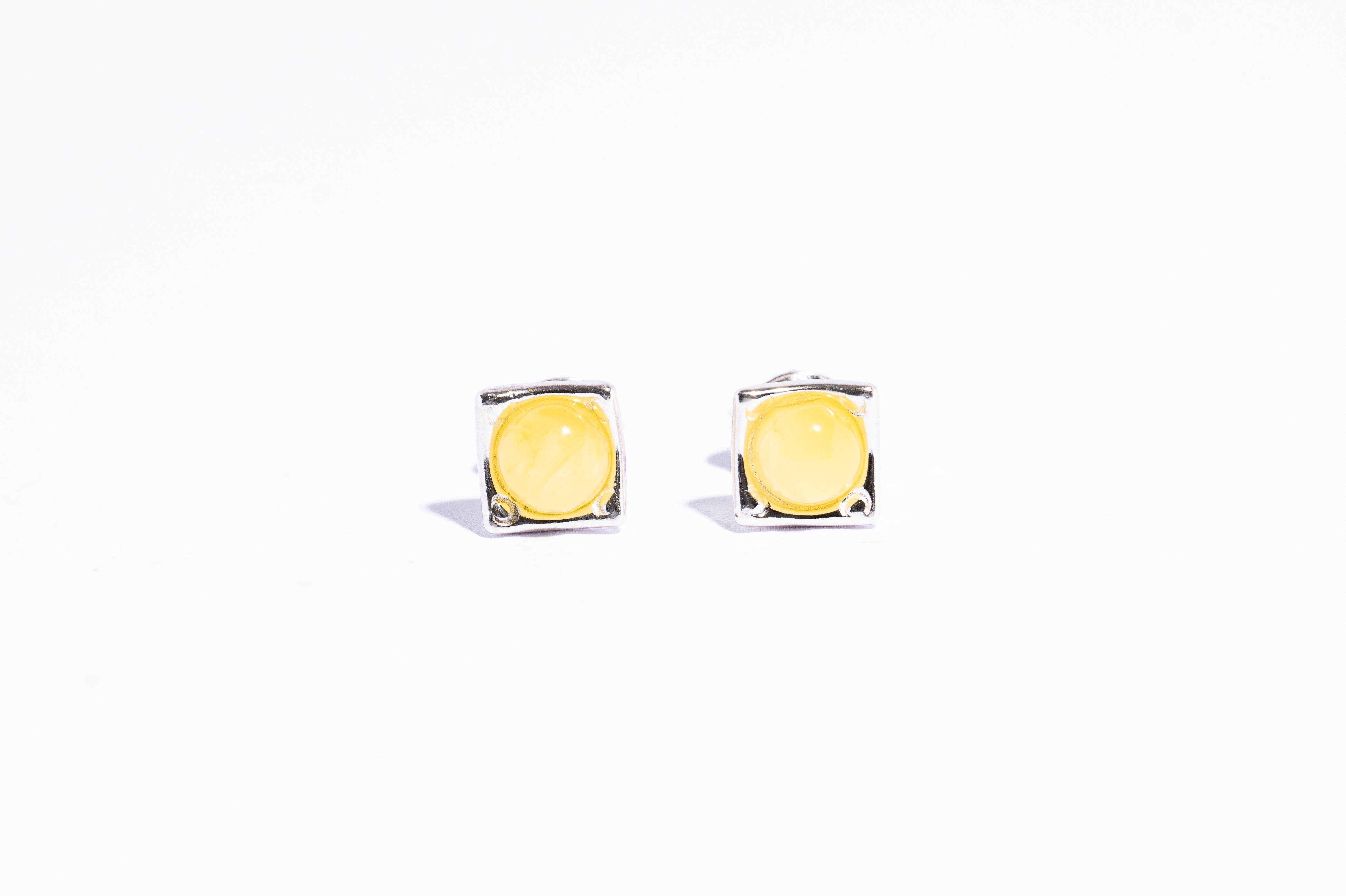 Classic square Baltic Amber Stud Earrings