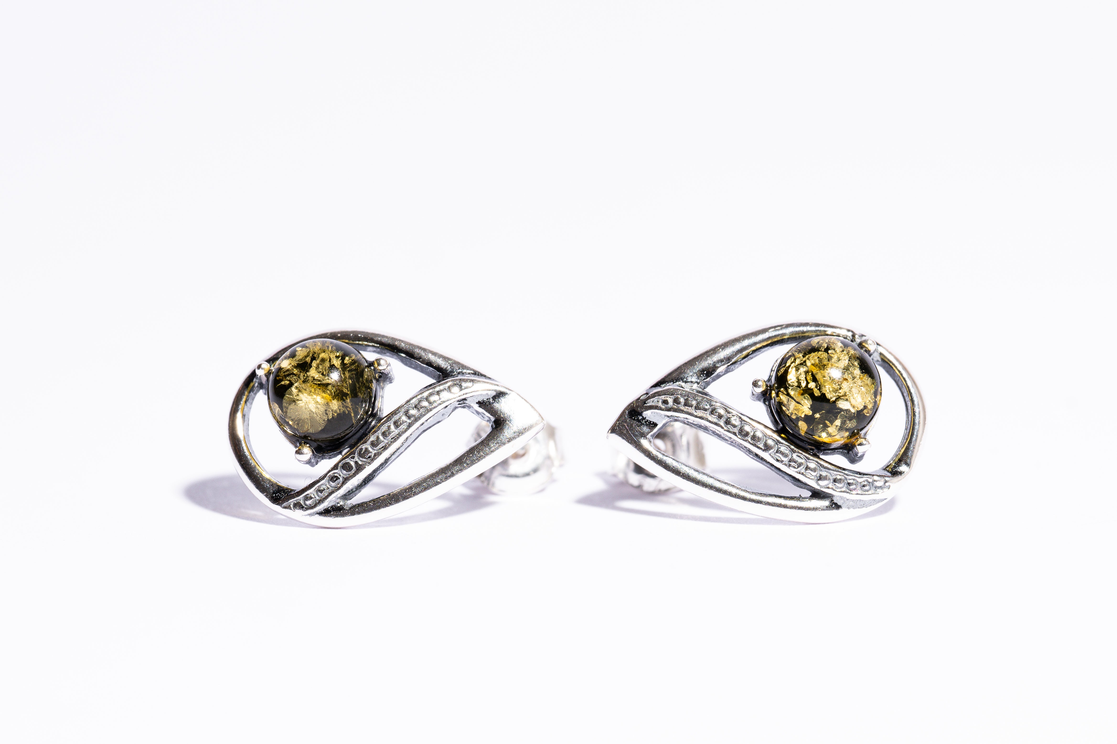 Classic & Modern Amber Stud Earrings with ornament