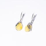 Baltic Amber Vintage Marquise with ornament Dangle Earrings