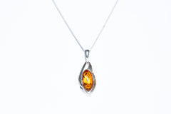 Warm Teardrop Amber Pendant Necklace