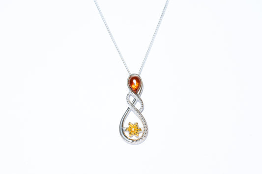Infinity Amber Flower Pendant Necklace