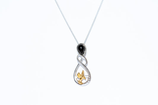 Infinity Onyx Amber Hummingbird Pendant Necklace