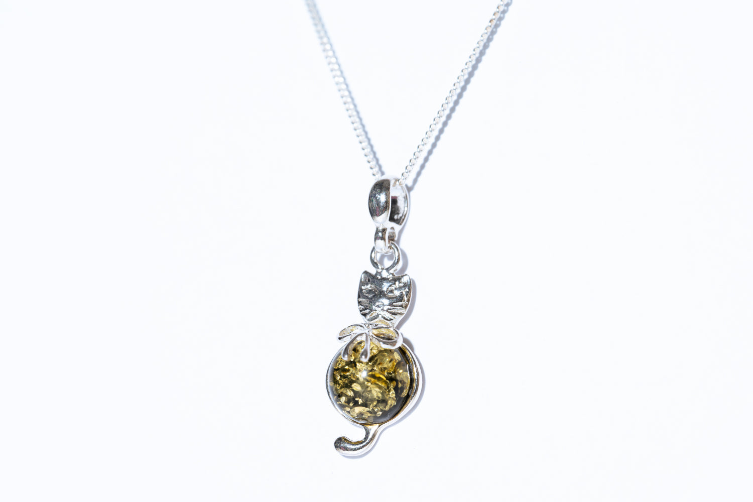 Hidden Cat Amber Pendant Necklace