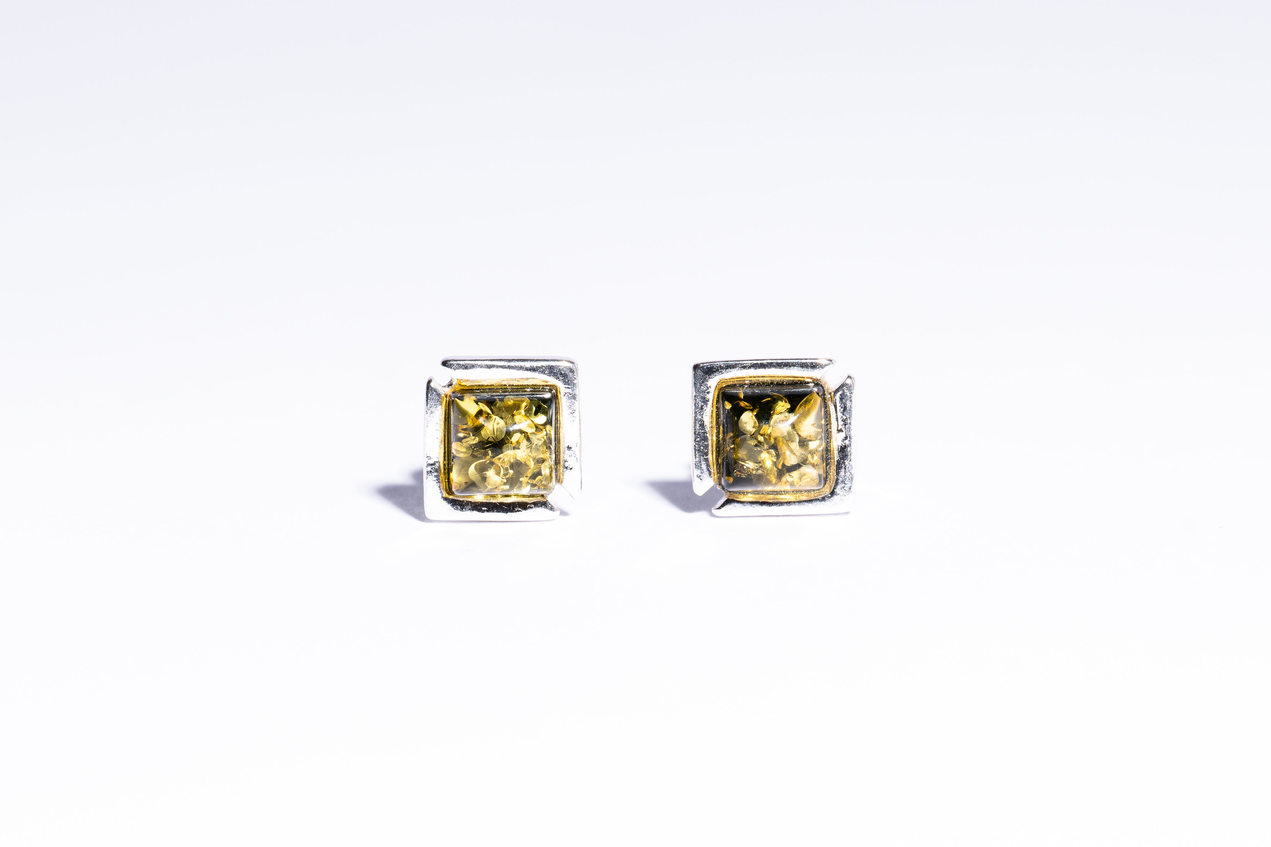 Classic medium square Baltic Amber Stud Earrings