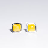 Classic medium square Baltic Amber Stud Earrings