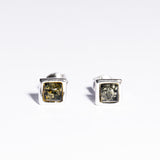 Classic small square Baltic Amber Stud Earrings