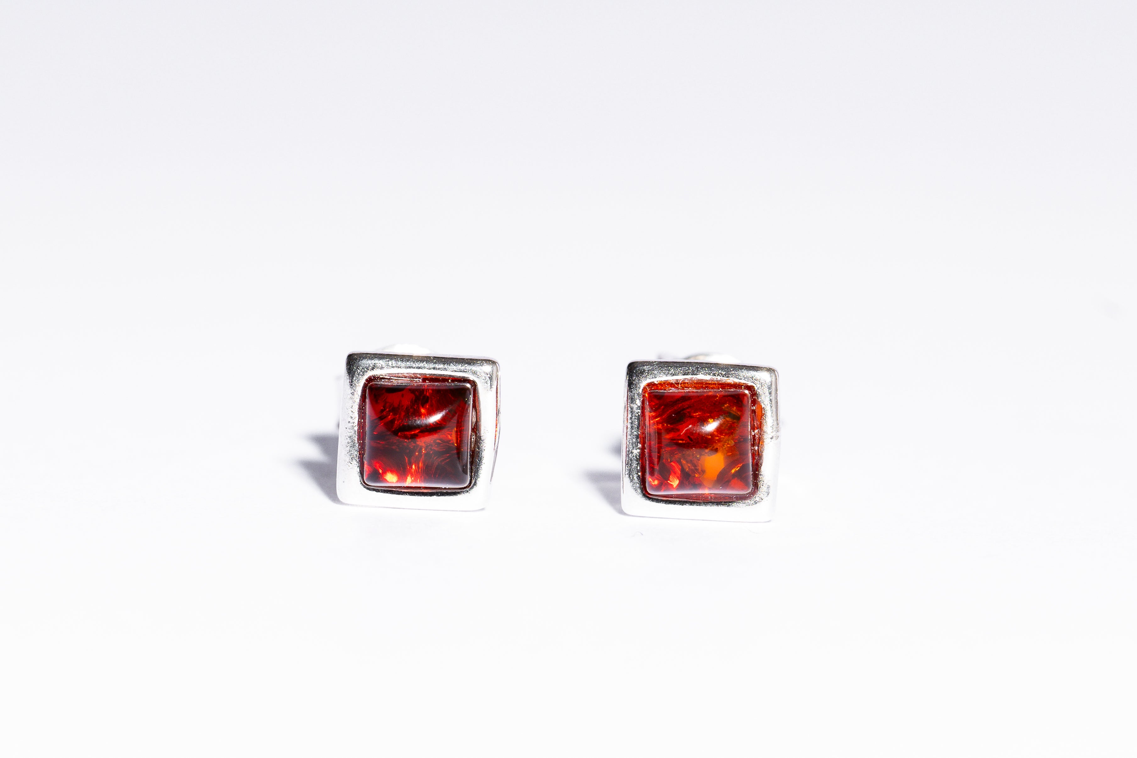 Classic small square Baltic Amber Stud Earrings