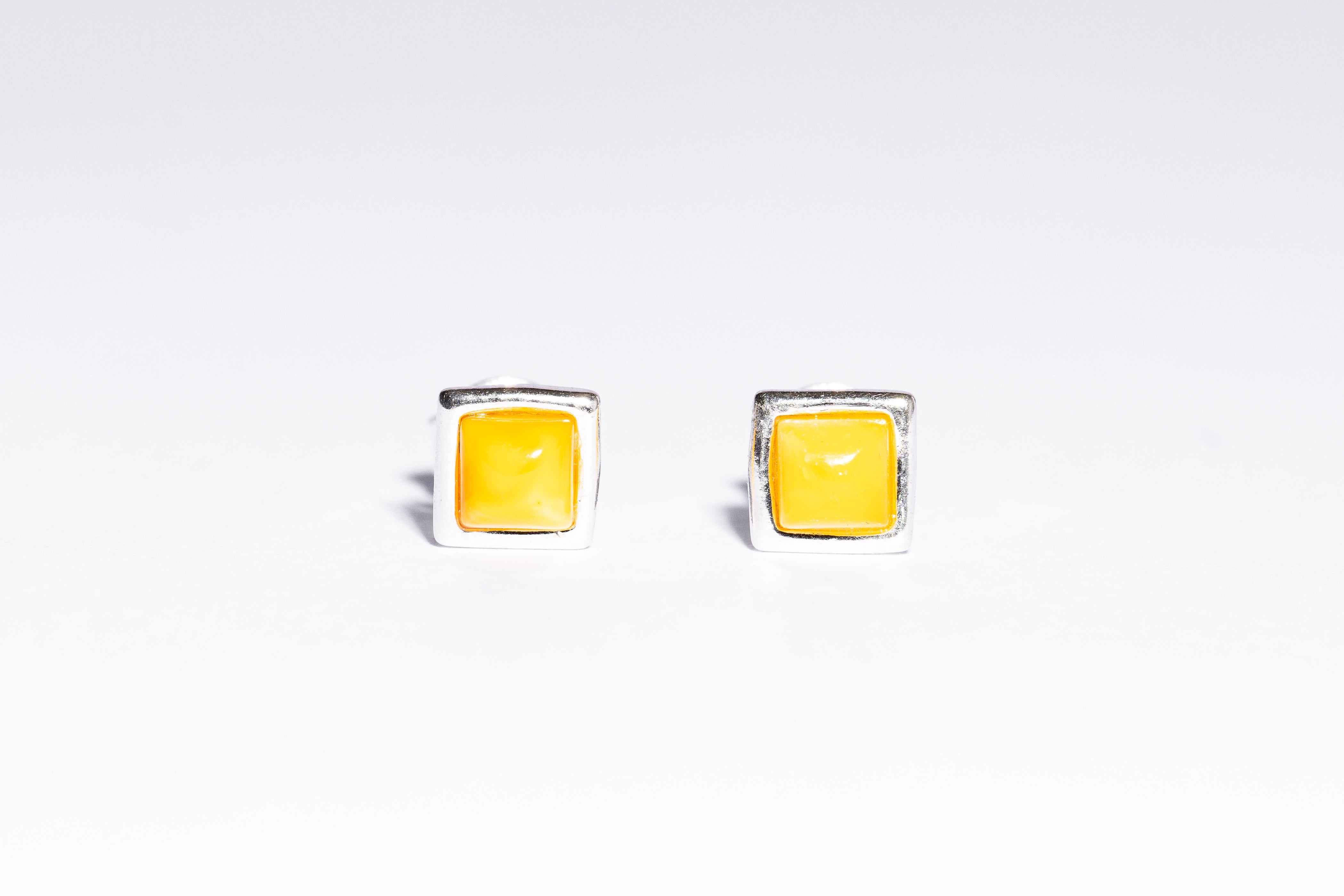 Classic small square Baltic Amber Stud Earrings