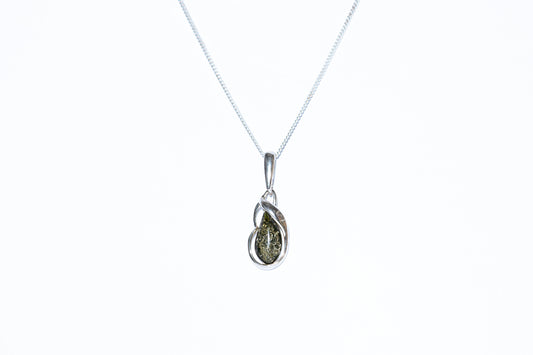 Amber Drop with Elegant Line Pendant Necklace