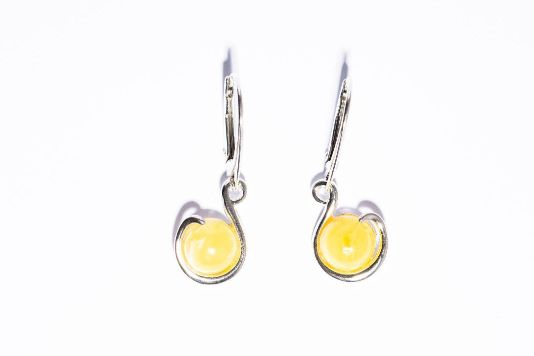 Classic Semicircle a Drop Baltic Amber Dangle Earrings