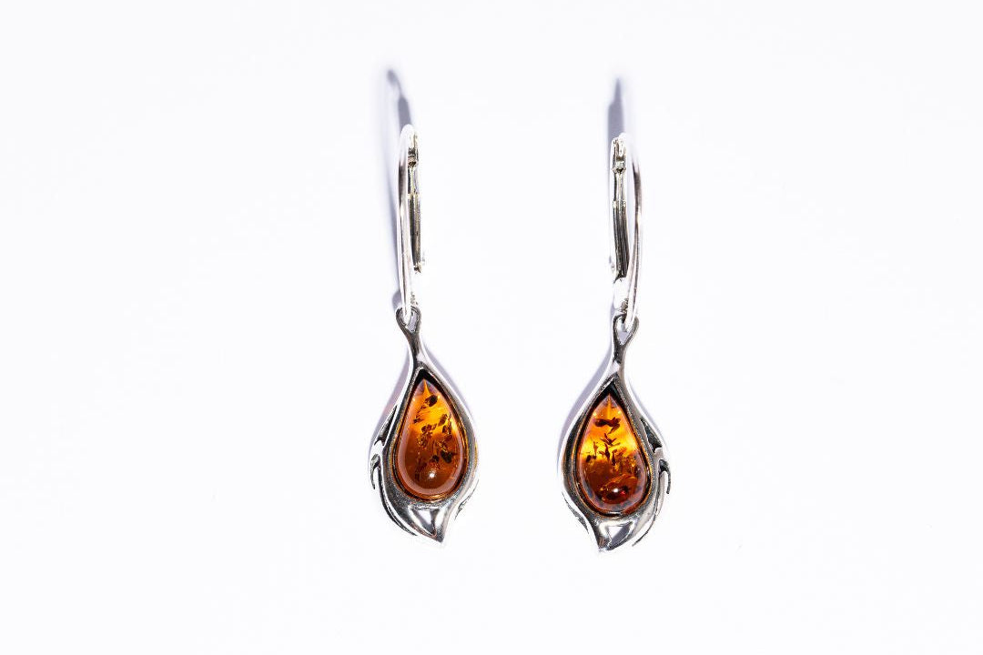 Exquisite Baltic Vintage Amber a Drop Dangle Earrings