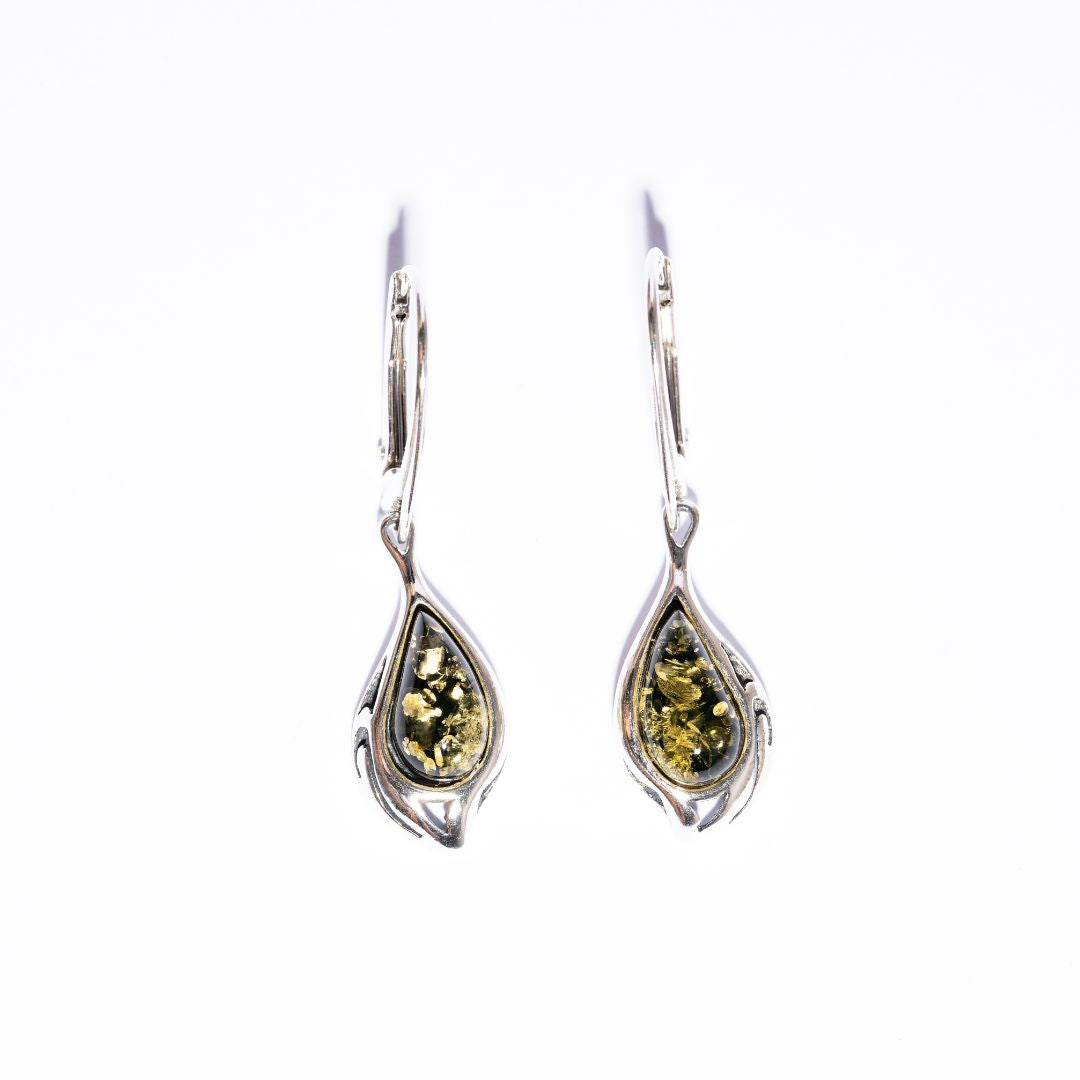 Exquisite Baltic Vintage Amber a Drop Dangle Earrings