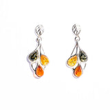 Multicolor three tone Baltic Amber Leaf Stud Earrings