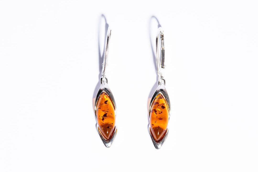 Elegant & Classic Baltic Amber Teardrop Dangle Earrings