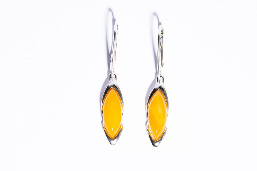 Elegant & Classic Baltic Amber Teardrop Dangle Earrings