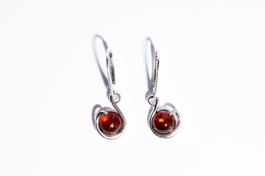 Classic Semicircle a Drop Baltic Amber Dangle Earrings